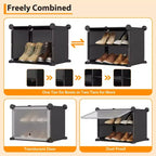 6-Tier Double Row Shoe Rack Organizer with Hooks, Freestanding 12-Cubby Footwear Storage Shelf Unit for Closet Entryway & Bedroom, Black