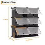 6-Tier Double Row Shoe Rack Organizer with Hooks, Freestanding 12-Cubby Footwear Storage Shelf Unit for Closet Entryway & Bedroom, Black