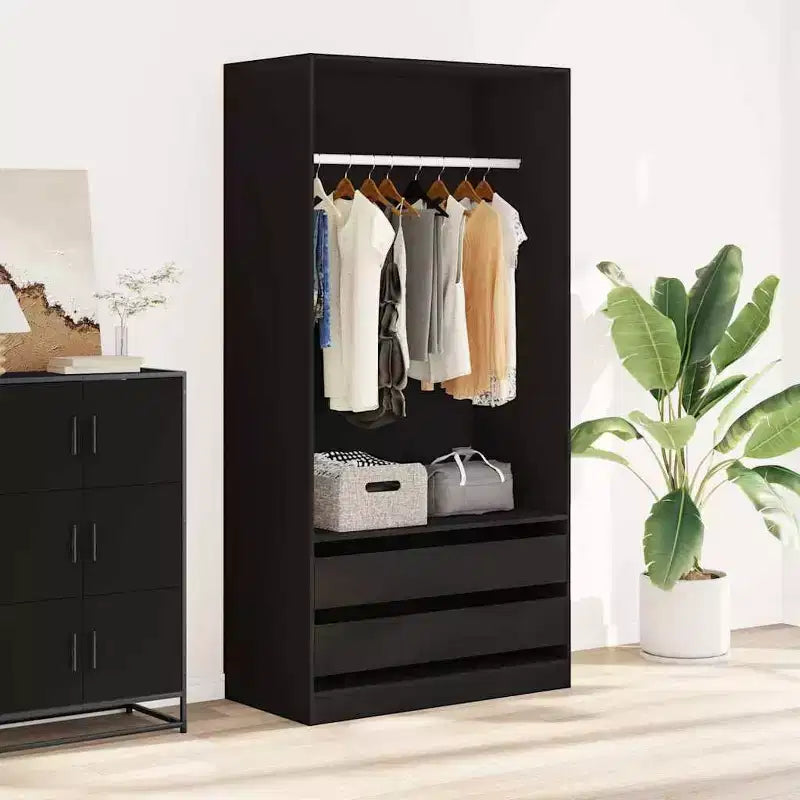 vidaXL Wardrobe Black Engineered wood Compact Wardrobe Rectangular