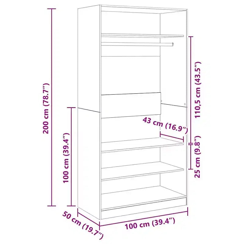 vidaXL Wardrobe Black Engineered wood Compact Wardrobe Rectangular