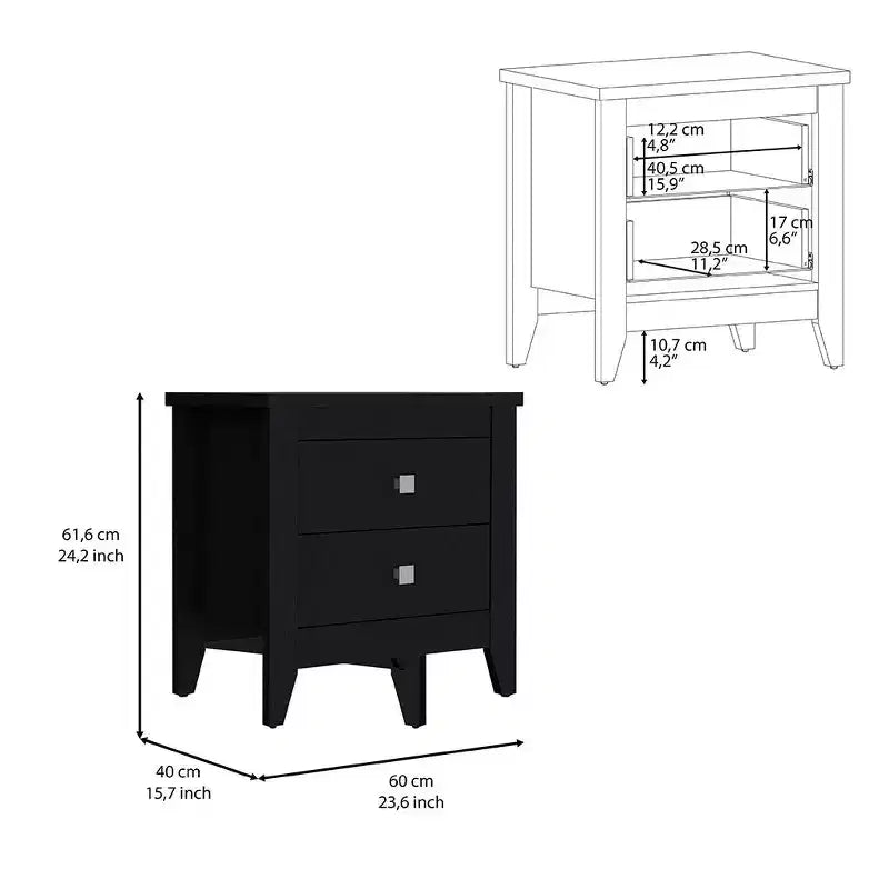 HomeRoots 24 Black Wood Two Drawer Nightstand