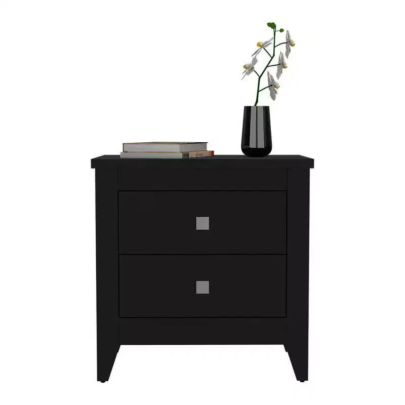 HomeRoots 24 Black Wood Two Drawer Nightstand