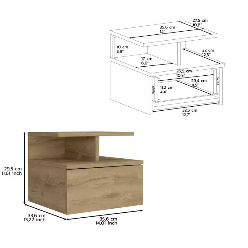 HomeRoots Comodino sospeso a un cassetto in legno beige da 12 pollici