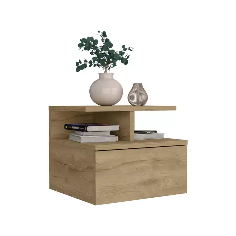 HomeRoots 12 Beige Wood One Drawer Floating Nightstand