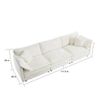 Mid-Century Modern Couch 3-Seater Sofa with 2 Armrest Pillows and 3 Toss Pillows, Couch for Living Room White Chenille