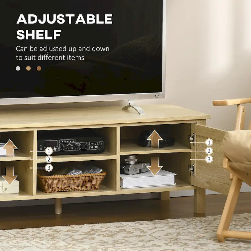 Mobile TV 47.3" con anta in rattan e spazio contenitore per TV sotto i 60 pollici