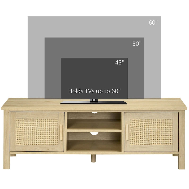 Mobile TV 47.3" con anta in rattan e spazio contenitore per TV sotto i 60 pollici