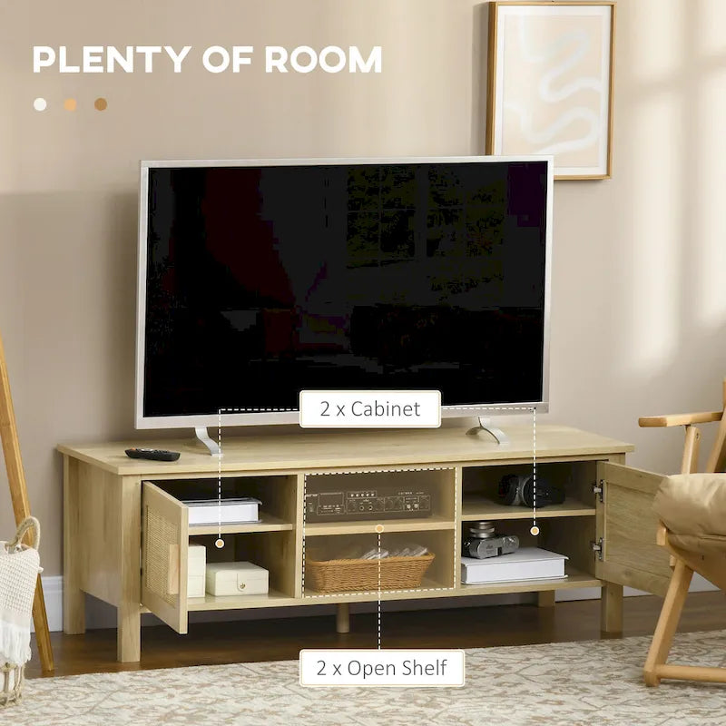 47.3 TV Stand with Rattan Door & Storage for Under 60 TVs