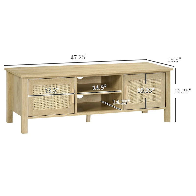 47.3 TV Stand with Rattan Door & Storage for Under 60 TVs