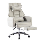 Light Grey Leather Swivel Office Recliner, Lumbar Support, Footrest