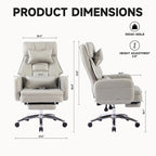 Light Grey Leather Swivel Office Recliner, Lumbar Support, Footrest