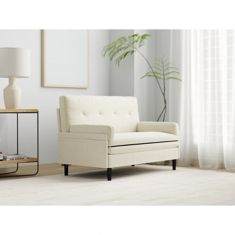 Ivory 55.11 Multi-Functional Corduroy Loveseat, Convertible Lounge Chair, Bed