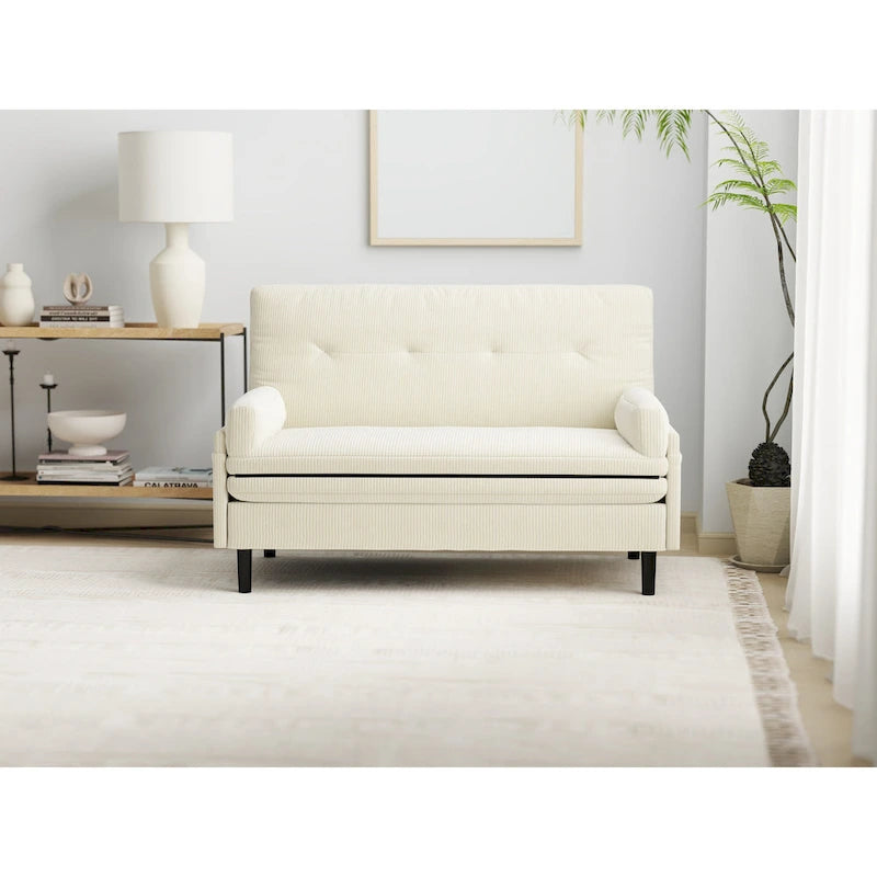 Ivory 55.11 Multi-Functional Corduroy Loveseat, Convertible Lounge Chair, Bed