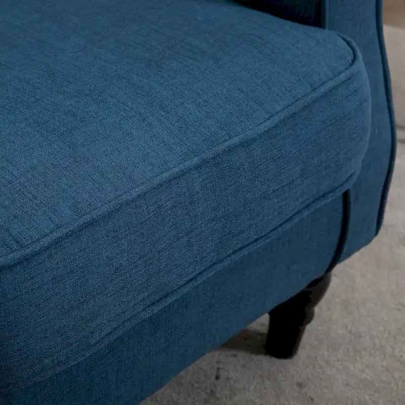 Button-Tufted Accent Chair with High Wingback, Rounded Cushioned Armrests and Thick Padded Seat, Blue