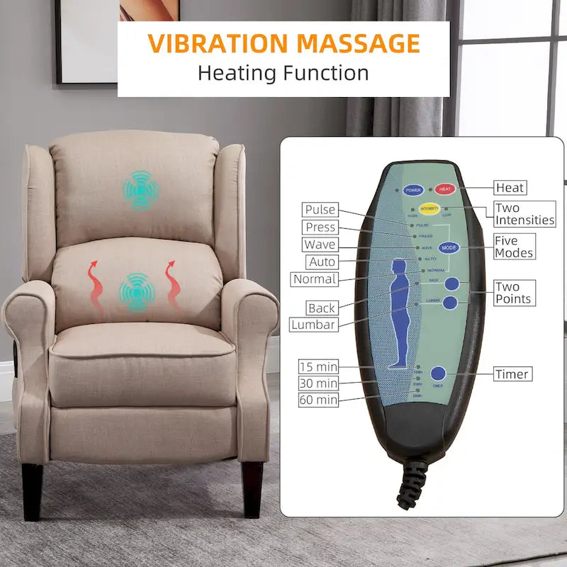 Heated Massage Recliner Chair with Lumbar Heating & Remote Controller