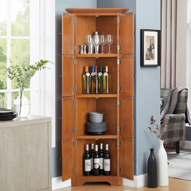 Dispensa angolare da cucina a 4 ripiani da 72" con 8 ante, armadio alto, armadio angolare, ripiani regolabili, libreria