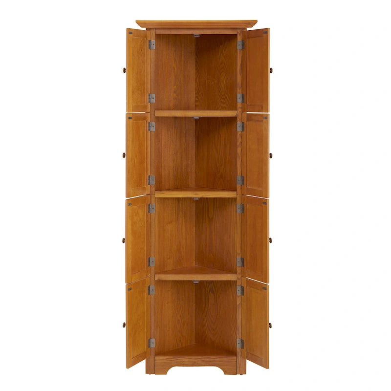 Dispensa angolare da cucina a 4 ripiani da 72" con 8 ante, armadio alto, armadio angolare, ripiani regolabili, libreria