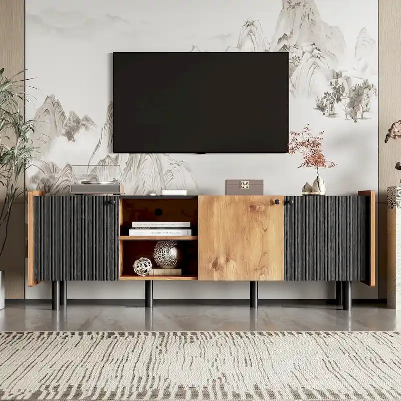 Brown 61" TV Stand with 3 Cabinets for Up to 70" TVs