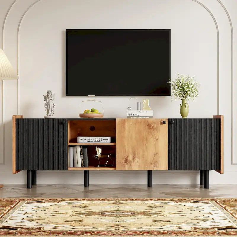Brown 61" TV Stand with 3 Cabinets for Up to 70" TVs