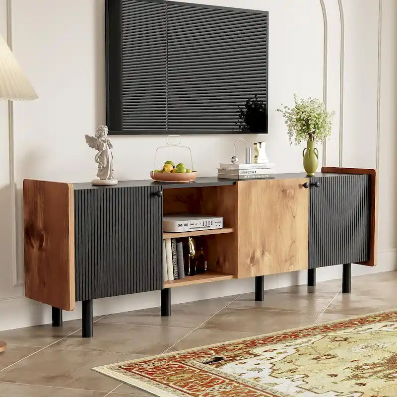 Brown 61" TV Stand with 3 Cabinets for Up to 70" TVs