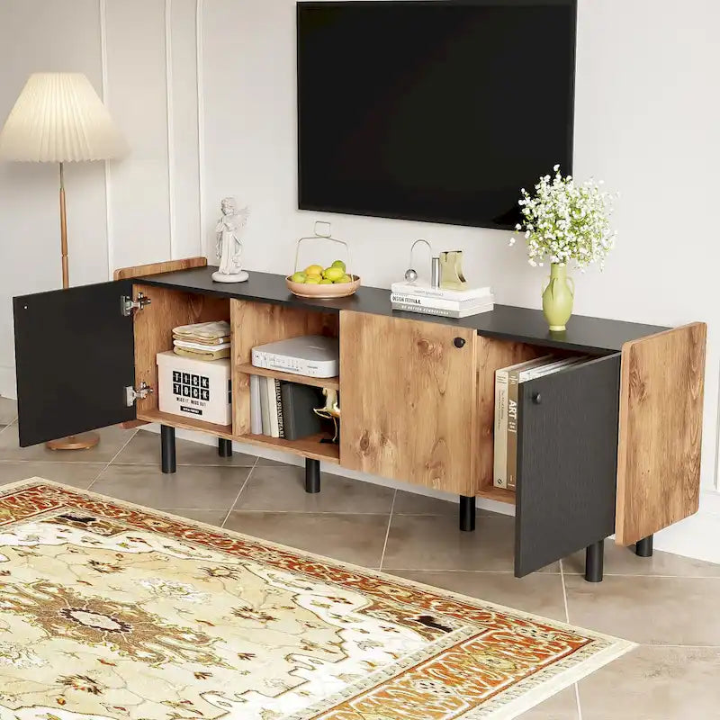 Brown 61" TV Stand with 3 Cabinets for Up to 70" TVs