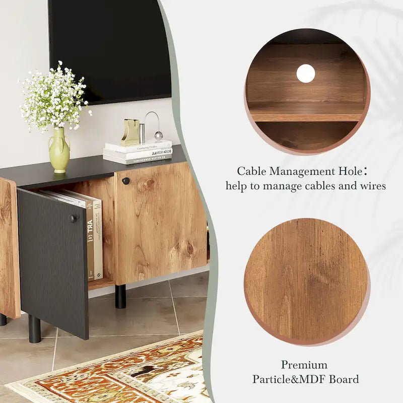 Brown 61" TV Stand with 3 Cabinets for Up to 70" TVs