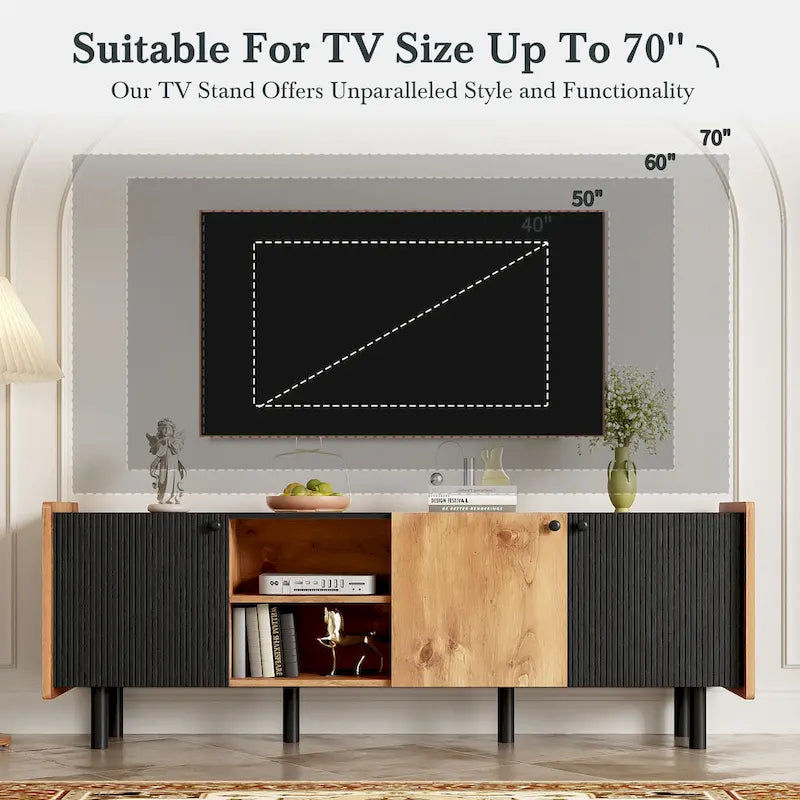 Brown 61" TV Stand with 3 Cabinets for Up to 70" TVs