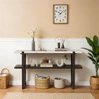 Retro Elegant Console Table with Marble-Effect Top & Versatile Storage
