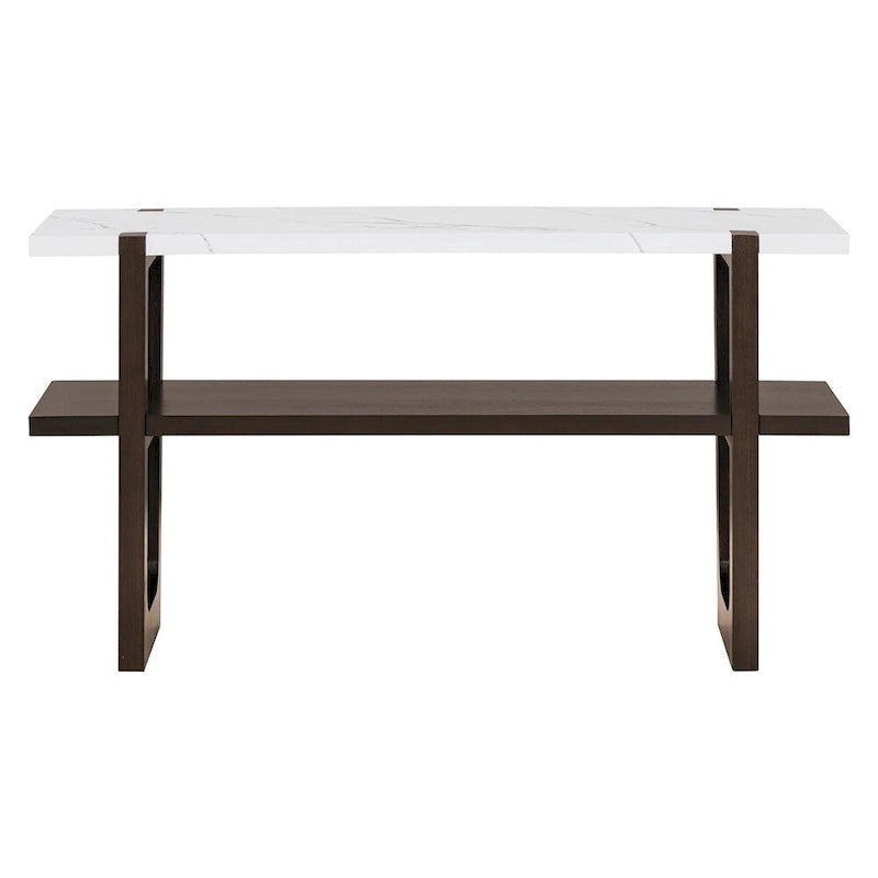 Retro Elegant Console Table with Marble-Effect Top & Versatile Storage