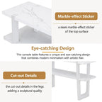 Retro Elegant Console Table with Marble-Effect Top & Versatile Storage