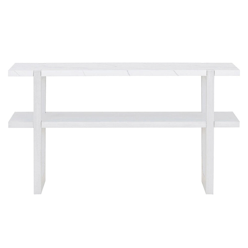 Retro Elegant Console Table with Marble-Effect Top & Versatile Storage