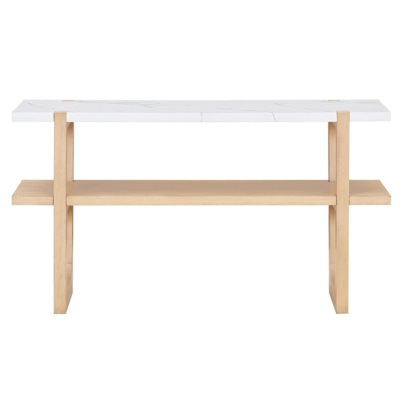 Retro Elegant Console Table with Marble-Effect Top & Versatile Storage