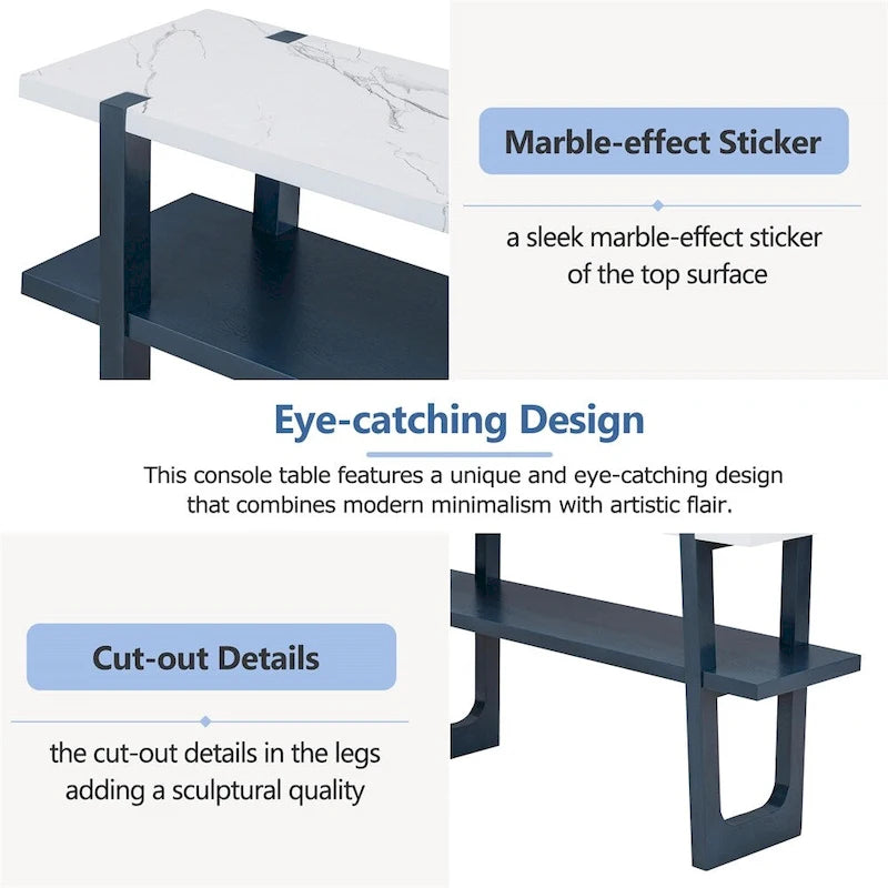 Retro Elegant Console Table with Marble-Effect Top & Versatile Storage