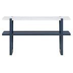 Retro Elegant Console Table with Marble-Effect Top & Versatile Storage