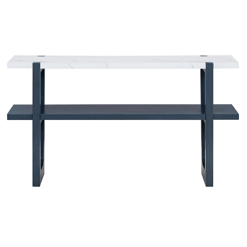 Retro Elegant Console Table with Marble-Effect Top & Versatile Storage
