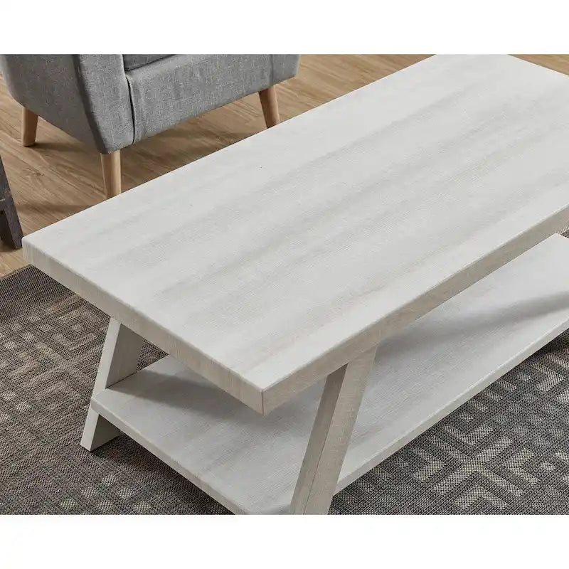 Tavolino da caffè contemporaneo con ripiano in legno e finitura bianca, per soggiorno