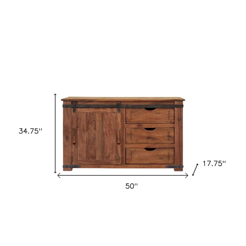 HomeRoots 50 Mobile TV con contenitore chiuso in legno massello marrone anticato - 50" X 34.75" X 17.75"