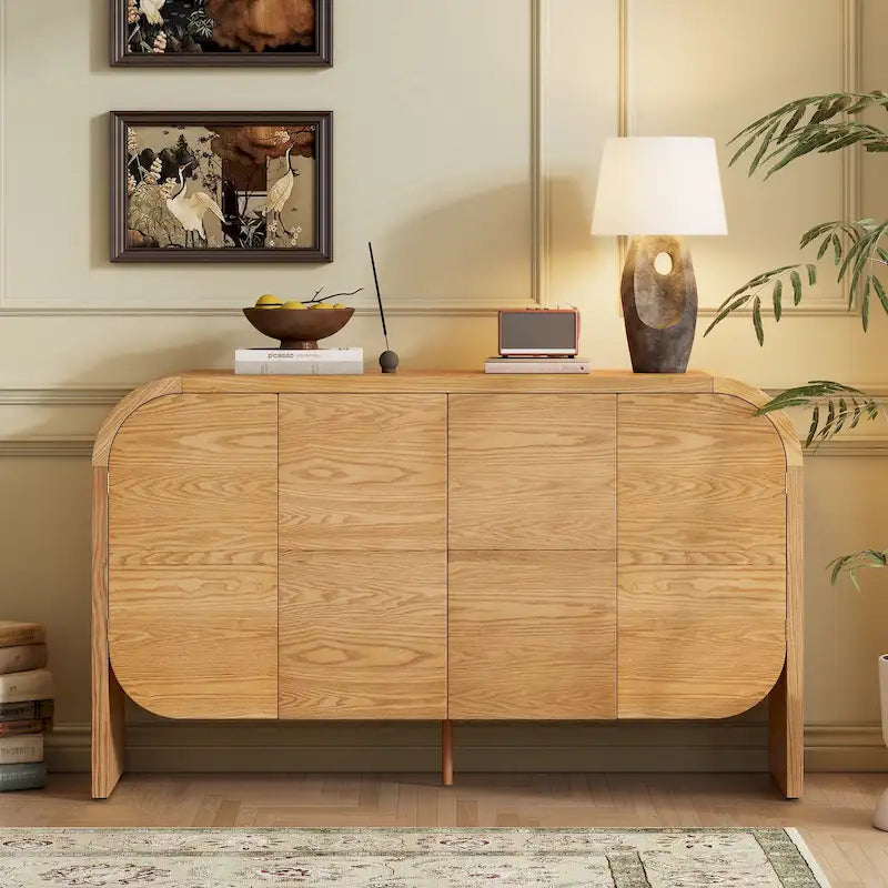Credenza a Buffet in Legno con Bordo Curvo e Ripiani Regolabili