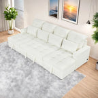 Divano componibile a U trasformabile in ciniglia da 110" Oversized con letto estraibile, doppi chaise longue contenitore e 2 porte USB