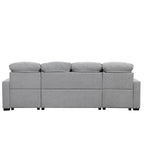 Divano componibile a U trasformabile in ciniglia da 110" Oversized con letto estraibile, doppi chaise longue contenitore e 2 porte USB