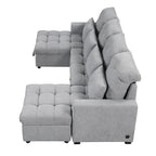 Divano componibile a U trasformabile in ciniglia da 110" Oversized con letto estraibile, doppi chaise longue contenitore e 2 porte USB