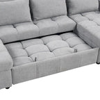 Divano componibile a U trasformabile in ciniglia da 110" Oversized con letto estraibile, doppi chaise longue contenitore e 2 porte USB
