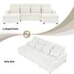 Divano componibile a U trasformabile in ciniglia da 110" Oversized con letto estraibile, doppi chaise longue contenitore e 2 porte USB