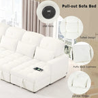 Divano componibile a U trasformabile in ciniglia da 110" Oversized con letto estraibile, doppi chaise longue contenitore e 2 porte USB