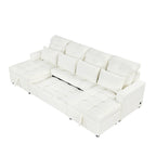Divano componibile a U trasformabile in ciniglia da 110" Oversized con letto estraibile, doppi chaise longue contenitore e 2 porte USB