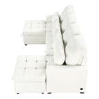 Divano componibile a U trasformabile in ciniglia da 110" Oversized con letto estraibile, doppi chaise longue contenitore e 2 porte USB