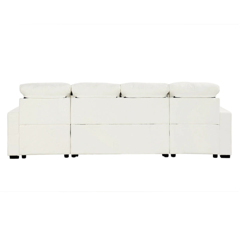 Divano componibile a U trasformabile in ciniglia da 110" Oversized con letto estraibile, doppi chaise longue contenitore e 2 porte USB