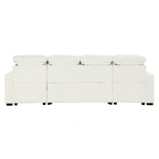 Divano componibile a U trasformabile in ciniglia da 110" Oversized con letto estraibile, doppi chaise longue contenitore e 2 porte USB