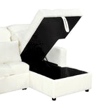 Divano componibile a U trasformabile in ciniglia da 110" Oversized con letto estraibile, doppi chaise longue contenitore e 2 porte USB