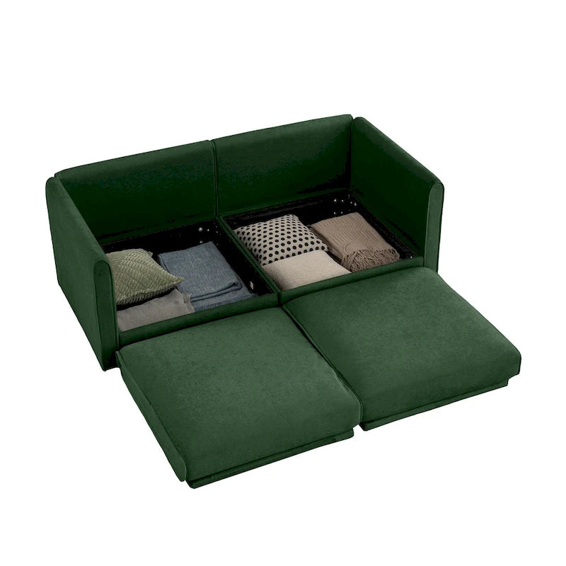 75.5 Chenille Upholstered 2-Seater Modular Sectional Sofa with Storage Seat, DIY Combination